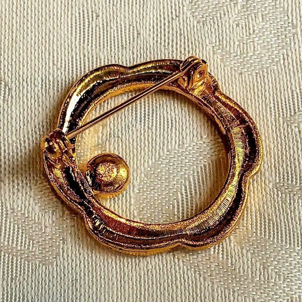 Vintage Gold-Plated Genuine Garnet Circle Brooch